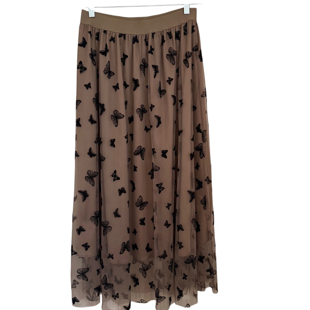 Velvet Butterfly Mesh Overlay Tulle Midi Skirt M Whimsigoth Forest Fairy Grunge